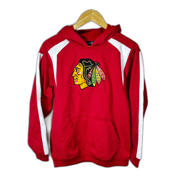 My NHL Youth Chicago Blackhawks Hockey Red White Embroidered Logo Hoodie Size XL - Picture 3 of 14